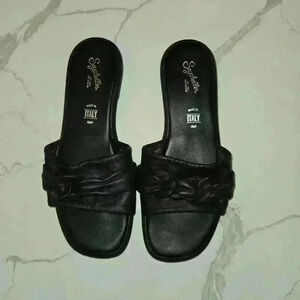 Seychelles Tulum Made In Italy Flats Round Toe Leather Sandals Black Size 9